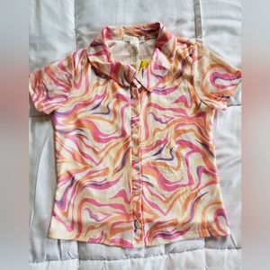 Full Tilt Multicolored Button Down Top Girl's L